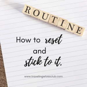 Block letters spelling routine on white paper