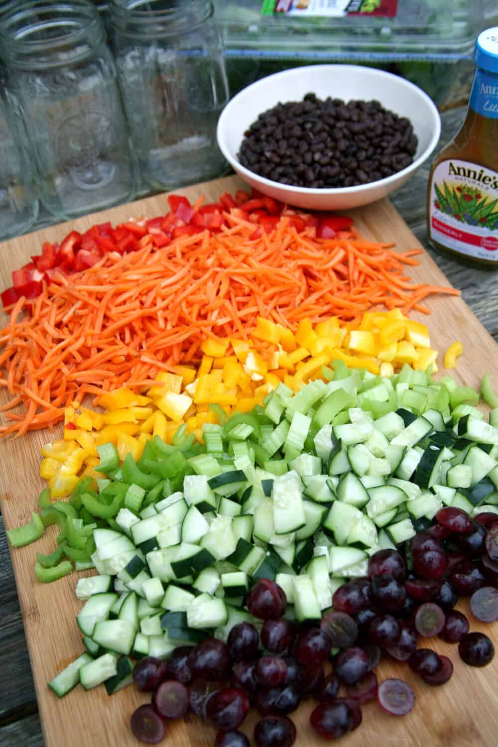 Rainbow of fresh chopped veggies