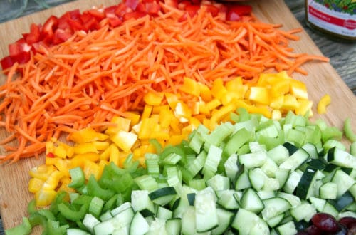 Rainbow of fresh chopped veggies